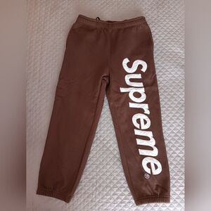 Supreme Satin Applique Brown Joggers Relaxed Fit Cotton